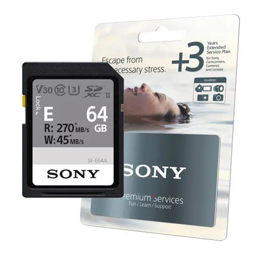 Kit Sony carte SD UHS-II SF-E 64Go V30 avec extension de garantie 2+3 ans