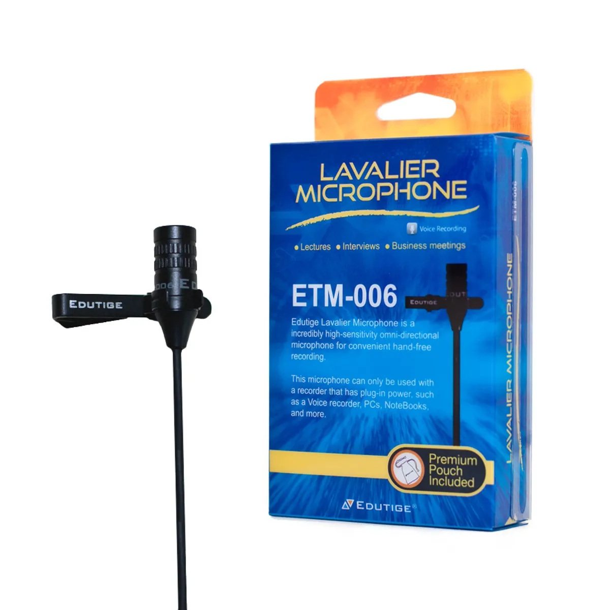 Microphone cravate Edutige ETM-006 - Longueur 5 mètres