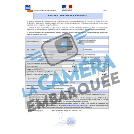 Frais administratif homologation DJI Inspire 2